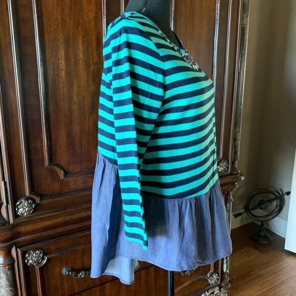 Crow & Ivy Green Blue Striped Blouse - Picture 3 of 9